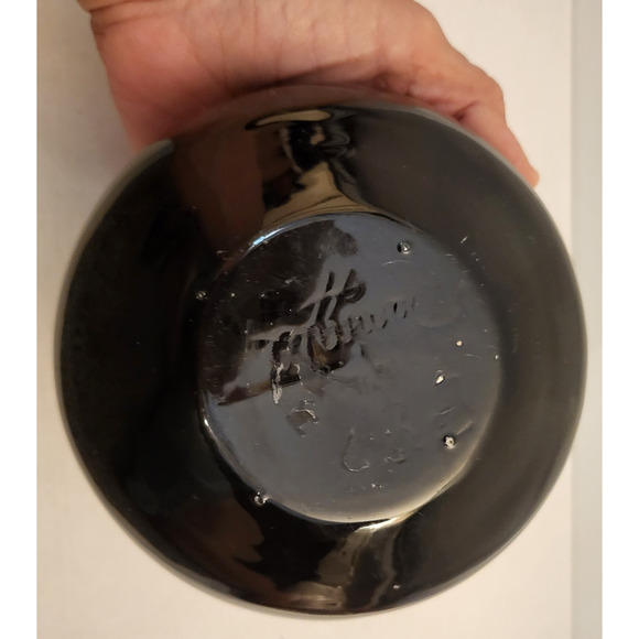 VTG Glossy Black White Ceramic Double Spout Hand Crafted Weed Pot Vase signed - Picture 2 of 6